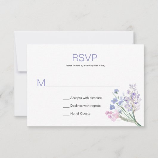 Lavande bleu rose Aquarelle Fleurs RSVP (Devant)
