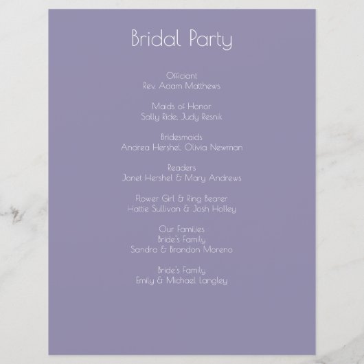 Lavande & Bright Green Botanical Wedding Programme (Dos)