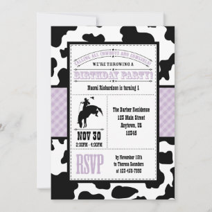 Lavande Cowhide Cowboy Invitation Anniversaire