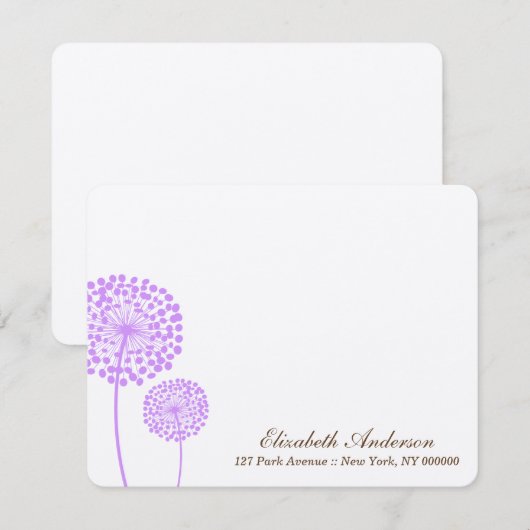 Lavande Dandelions Plain Note Cartes (Devant / Derrière)