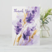Lavande d'aquarelle dorée Carte de remerciements f (Debout devant)