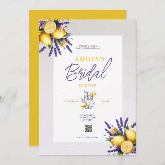 Lavande de citron QR Code Bridal Show Invitation (Devant / Derrière)