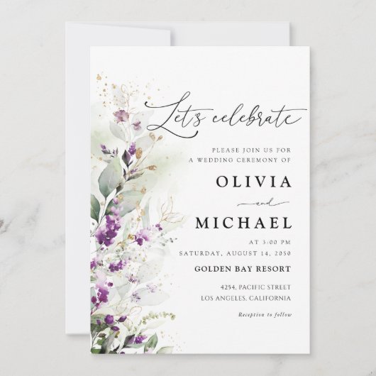 Lavande de verdure violette Faire-part de mariage (Devant)