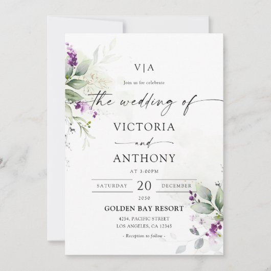 Lavande de verdure violette Faire-part de mariage (Devant)