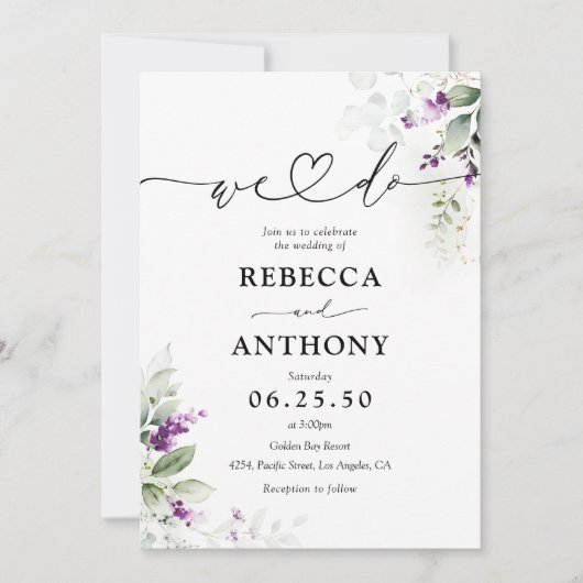 Lavande de verdure violette Faire-part de mariage (Devant)