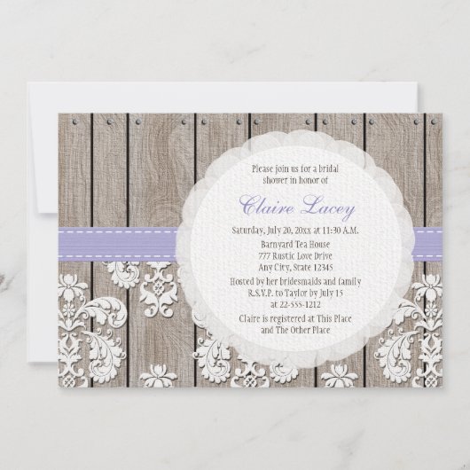 Lavande Dentelle de bois Rustique Invitation à la (Devant)