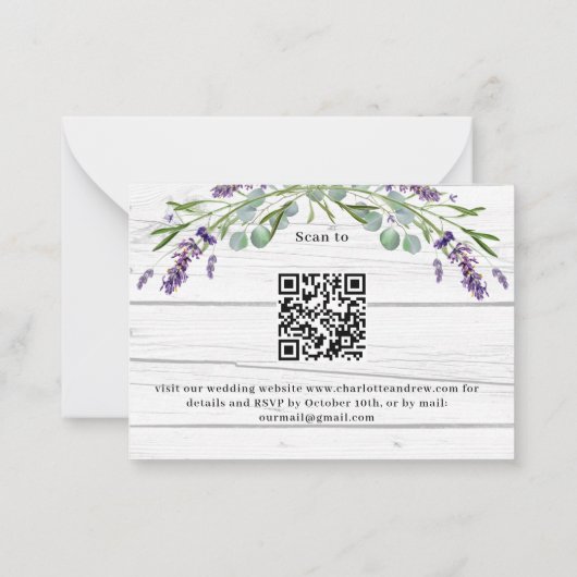 Lavande en bois menu QR code mariage réponse RSVP (Dos)