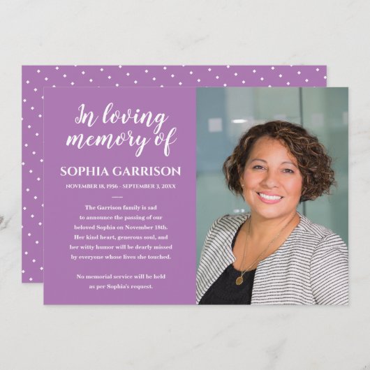 Lavande En Mémoire Amoureuse Photo Faire-part de l (Devant / Derrière)