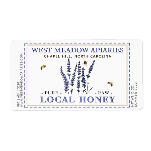 Lavande et abeilles Miel Étiquette Dashed (Devant)
