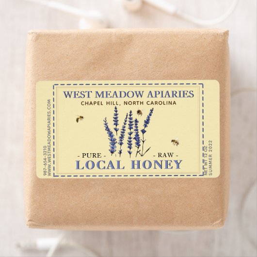 Lavande et abeilles Miel Étiquette Dashed (En situation)