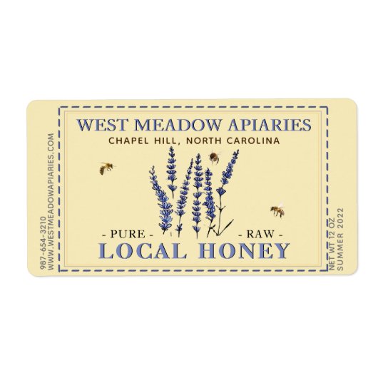 Lavande et abeilles Miel Étiquette Dashed (Devant)