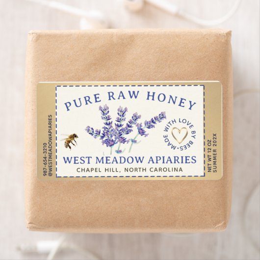 Lavande et abeilles Miel Étiquette Dashed (En situation)
