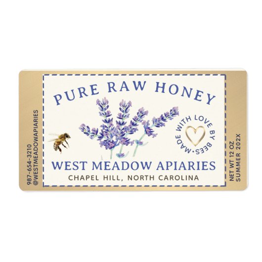 Lavande et abeilles Miel Étiquette Dashed (Devant)
