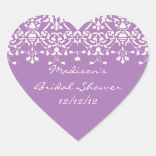 Lavande et blanc Damask Bride Douche Coeur Sticker
