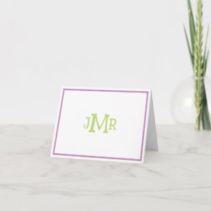 Lavande et Monogramme vert plié Carte de remerciem