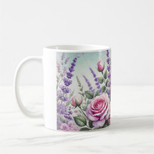 lavande et tasse de jardin rose