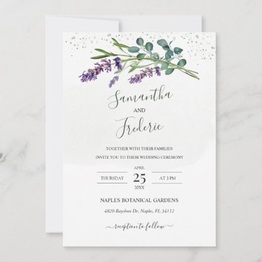 Lavande Eucalyptus Faire-part de mariage (Devant)