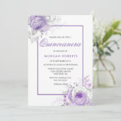 Lavande Fleurs violettes Quinceanera Invitation (Debout devant)