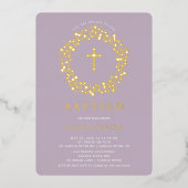 Lavande Floral Premier Baptême Foil Invitation (Recto)