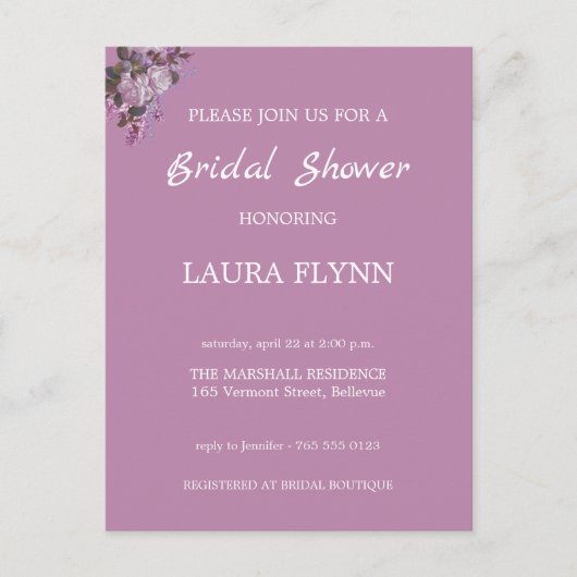 Lavande Florale, Invitation de douche nuptiale (Devant)