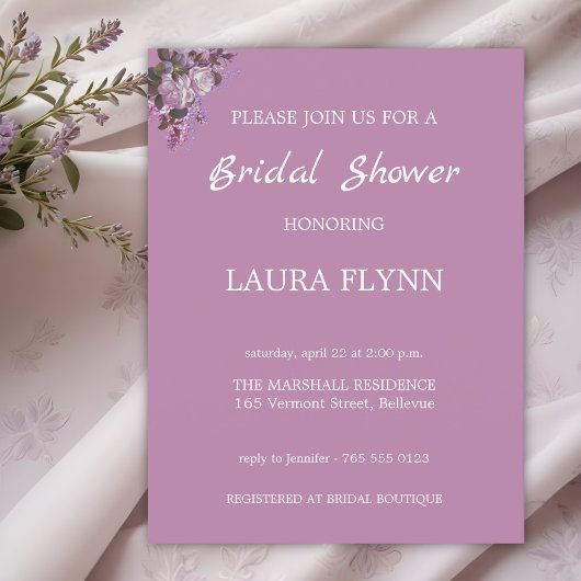 Lavande Florale, Invitation de douche nuptiale