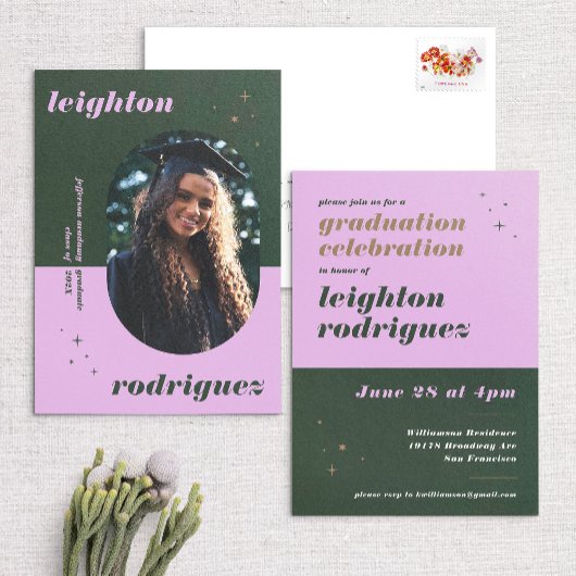Lavande & Green Photo Grad Invitation & Faire-part