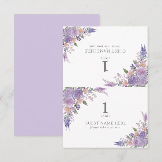 Lavande Lavande Mauve Mariage moderne Carte Place (Devant / Derrière)