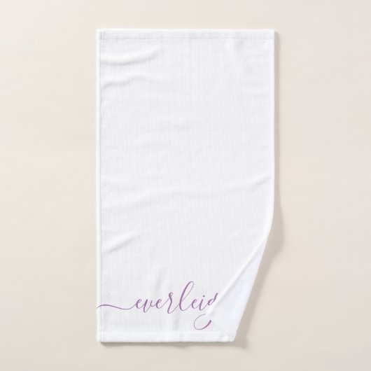 Lavande moderne élégant Nom de script Blanc (Serviette à main)