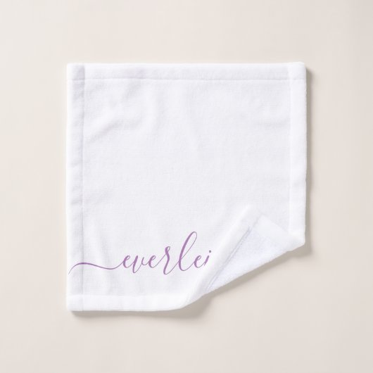 Lavande moderne élégant Nom de script Blanc (Gant de toilette)