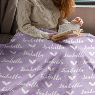 Lavande Nom personnalisé Couverture avec Coeurs