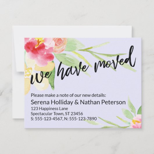 Lavande Nous Avons Déplacé Carte Fleurs Aquarelles (Devant)