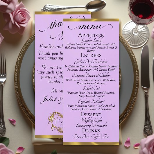 Lavande/Or - Menu Monogramme & Merci