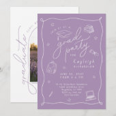 Lavande Photo Main Tirée Grad Party Invitation (Devant / Derrière)