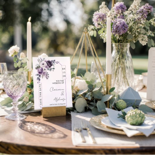 Lavande, Prune, Faire-Part de Date de Mariage |
