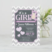 Lavande Purple Girl Baby shower Invitation (Debout devant)