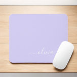 Lavande Purple Girl Script Monogramme Nom Moderne<br><div class="desc">Lavande Violet Monogramme Ajoutez Votre Propre Nom Mousepad (Pad Souris). Cela rend le cadeau parfait pour 16 ans,  mariage,  douche nuptiale,  anniversaire,  baby shower ou bachelorette pour quelqu'un qui aime le luxe glam et les styles chic.</div>