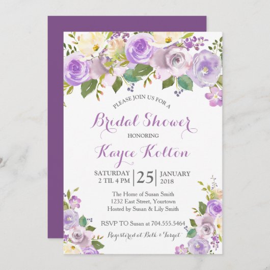 Lavande Purple invitation de douche nuptiale (Devant / Derrière)