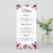 Lavande Purple Peach Rose Floral Menu Mariage (Debout devant)