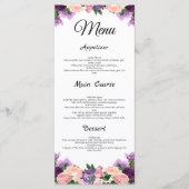 Lavande Purple Peach Rose Floral Menu Mariage (Devant)