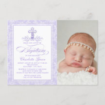 Lavande Purple Photo Baptême Invitation