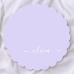 Lavande Purple Script Moderne Fille Monogramme Nom<br><div class="desc">Lavande Purple Simple Script Monogramme Nom Dessous de verre papier. Cela fait le cadeau parfait de remise de diplômes,  anniversaire,  mariage,  douche nuptiale,  anniversaire,  baby shower ou bachelorette pour quelqu'un qui aime le luxe glam et les styles chic.</div>