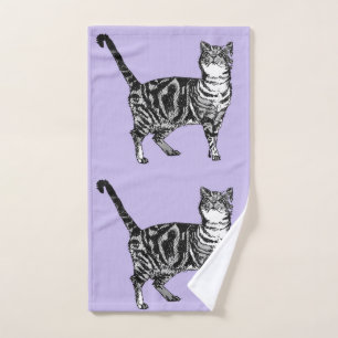 Lavande Purple Tabby Chat Chats Filles Serviette