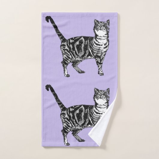 Lavande Purple Tabby Chat Chats Filles Serviette (Serviette à main)