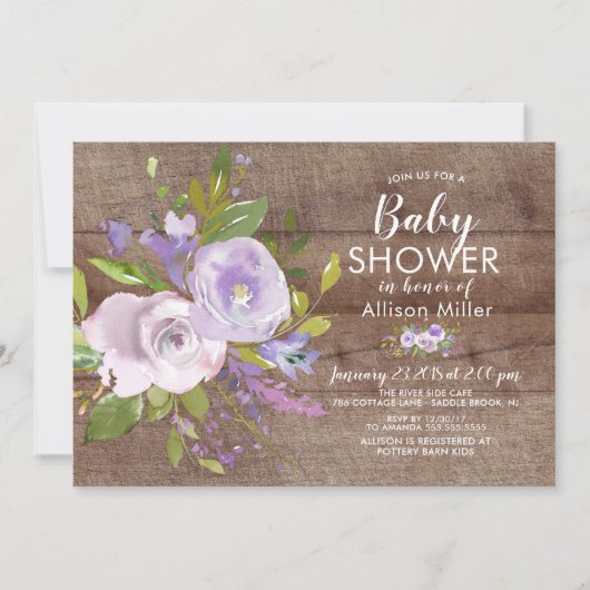 Lavande Rustique Floral BÉBÉ Douche Invitations (Devant)
