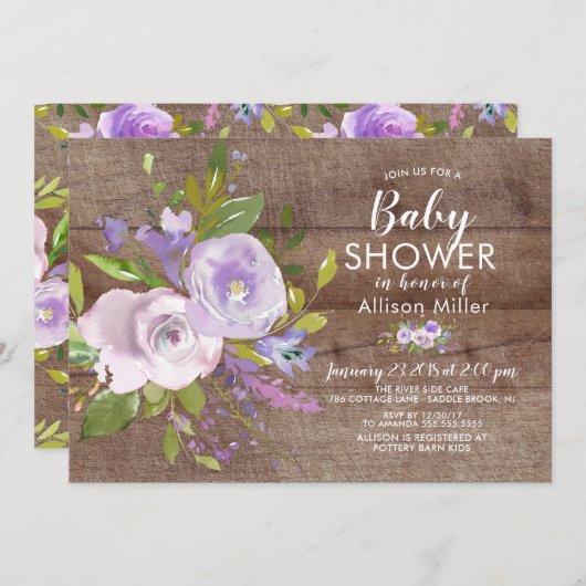 Lavande Rustique Floral BÉBÉ Douche Invitations (Devant / Derrière)