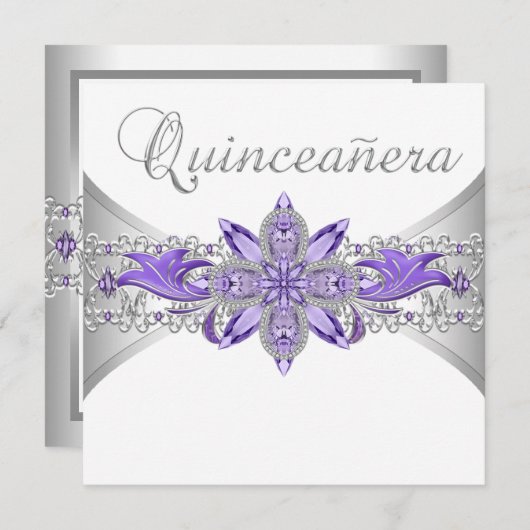 Lavande violet argenté Quinceanera Invitations (Devant / Derrière)