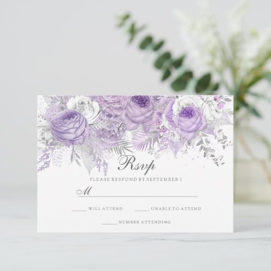 Lavande violet blanc argenté mariage RSVP (Debout devant)