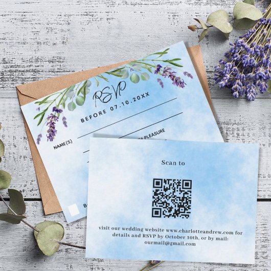 Lavande violet bleu menu QR réponse du mariage RSV