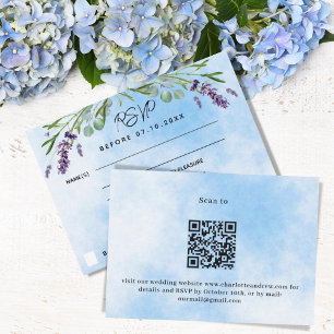 Lavande violet bleu menu QR réponse du mariage RSV