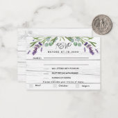 Lavande violet bois menu mariage réponse RSVP (Devant/Arrière en situation)